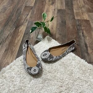 Lucky Brand 7 M Snakeskin Print Round Toe Leather Slip-On Emmie Ballet Flats